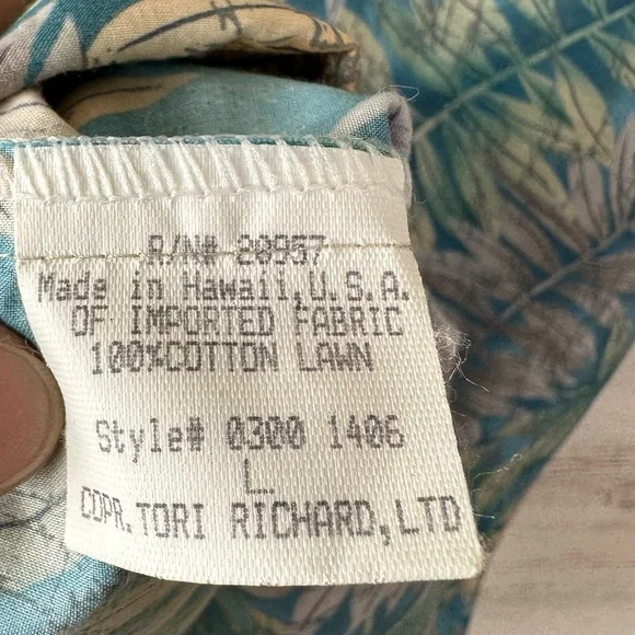 VINTAGE 80s TORI RICHARD HONOLULU Leaf Tropical Hawaiian Shirt L Made in USA - Picture 8 of 8